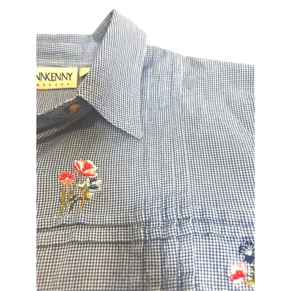 Vintage Donnkenny Cotton Pintuck Navy Check Floral Embroidered Size 14 Teacher - Picture 1 of 7